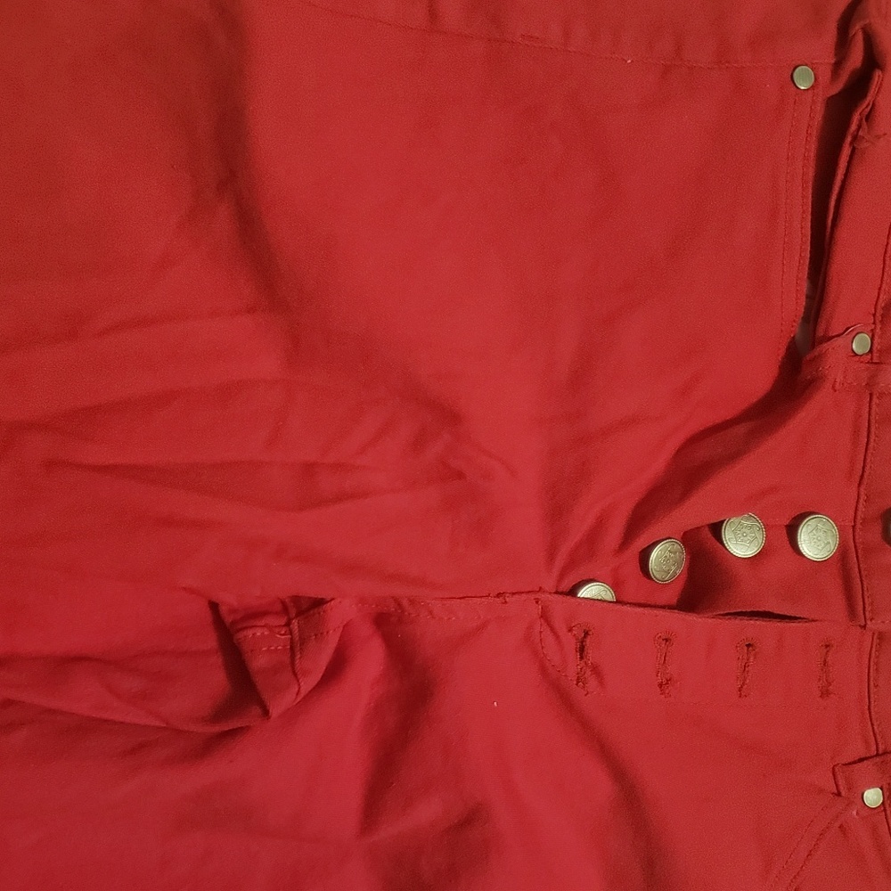 Bright red skinny jeans